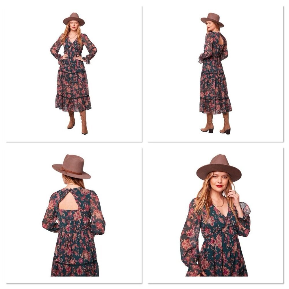 Band Of The Free Run The World Pine Berry Paisley Empire Waist Midi Dress Small